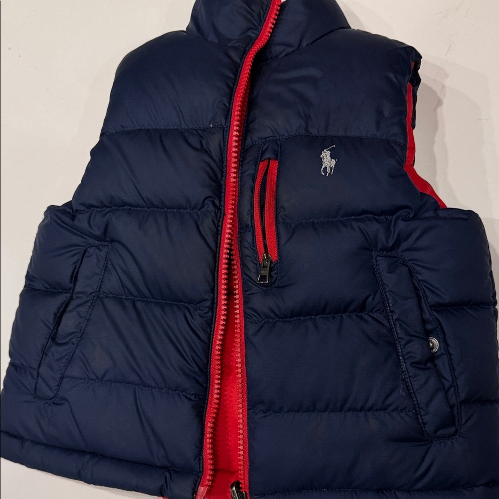Ralph Lauren Navy Puffer Vest with Red Accents